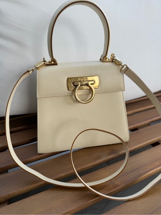 Salvatore Ferragamo Handbags - Salvatore Ferragamo Gancini Cream Leather Top Handle Crossbody Bag